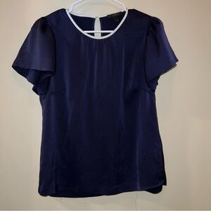 J. Crew Silky Navy Flutter Sleeve Top
